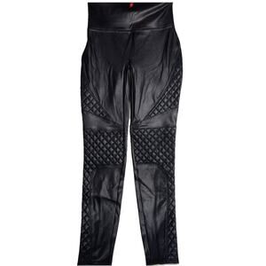 Spanx Faux Leather Ankle Leggings Black High Rise Quilted Sides, Women's S